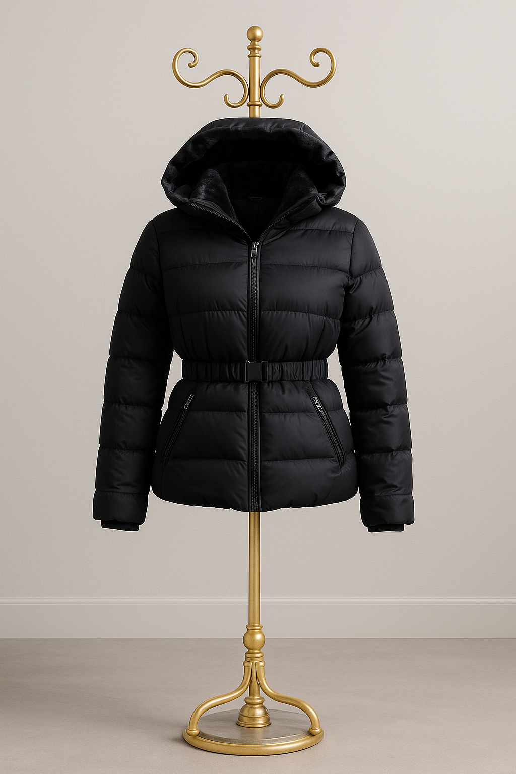 PUFFER COAT WITH WAIST BELT